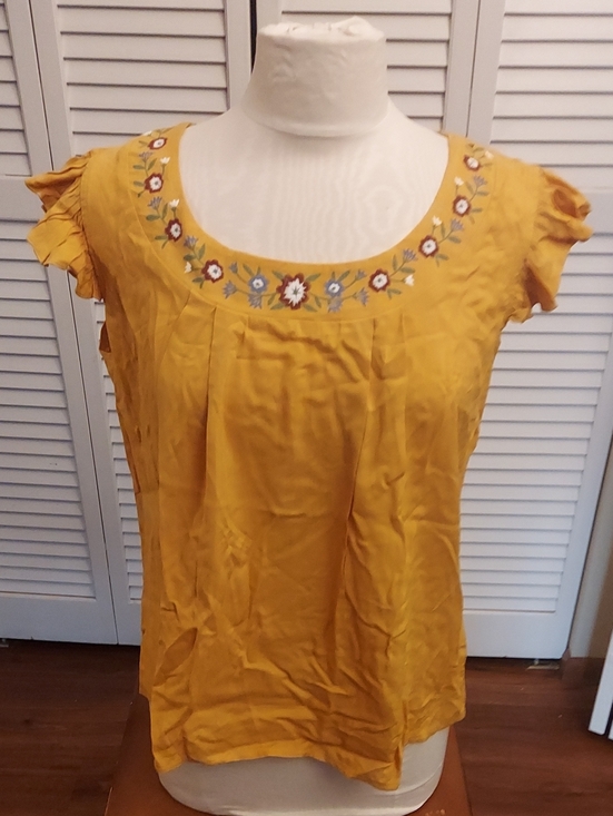 Weekend Tops - Embroidered Scoop Neck Mustard Yellow Women’s Blouse